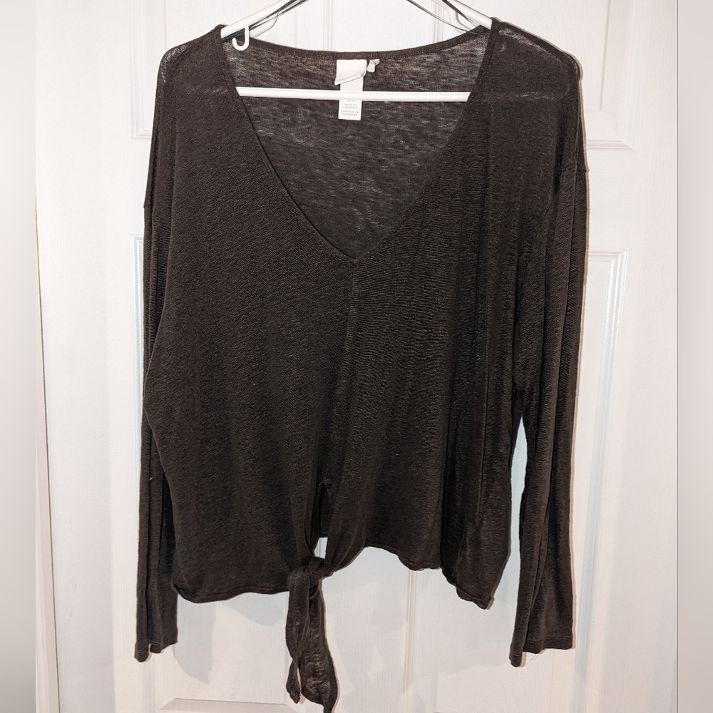 H&M Olive Linen Front Tie Crop